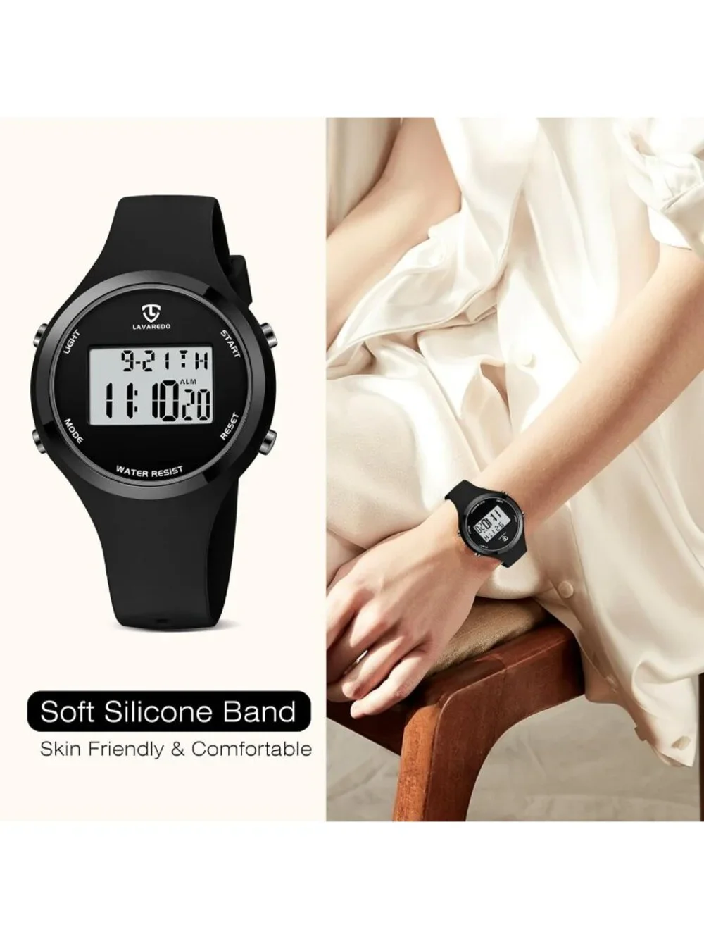 Women's All Black Quartz Chronograph Waterproof Outdoor Sport Digital Watch